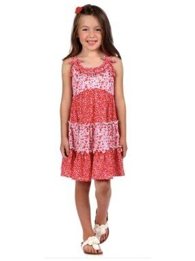 Girls JONA MICHELLE Red & Pink Floral Ruffle Tiered Summer Dress Size 10 So Cute